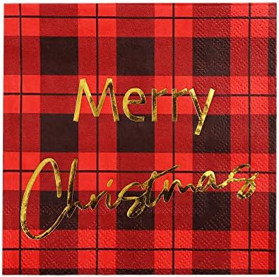 Buffalo Plaid Christmas Guardy Paper - 50 PK - Goldes de coquetel de Natal de 3 camadas de Natal 5x5 polegadas guardanapos de festa guardanapos de bebida descartáveis ​​para Christimas decorações