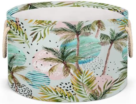 Summer Palm Tree Trepica Floral Grandes cestas redondas para cestas de lavanderia de armazenamento com alças cestas de armazenamento
