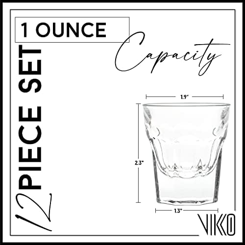 Vikko 1 onça de óculos: Conjunto de 12 pequenos óculos de licor e espírito - copos de barra de tequila duráveis