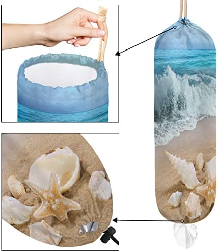 Shells Beach Plastic Sacag Solder Suporte de sacos de compras com ajuste Casa de areia reutilizável Mount Mount Trash Bag Organizer para viagem em casa de cozinha, 22 x 9 em