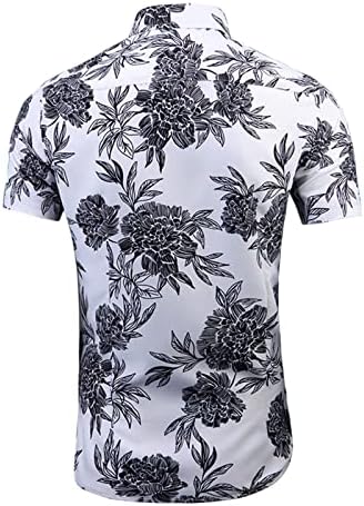 Lapela Slim Fit Shirts for Men, Summer Impresso Casual Manga curta Button Logo Down Down Down Holiday Beach Shirt Tops