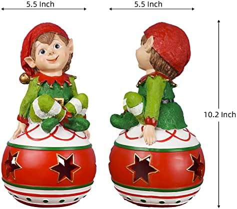 Decorações de Natal Elf com luzes LED, 10 de altura, elfo sentado na bola, partida vermelha e verde, cria atmosfera festiva