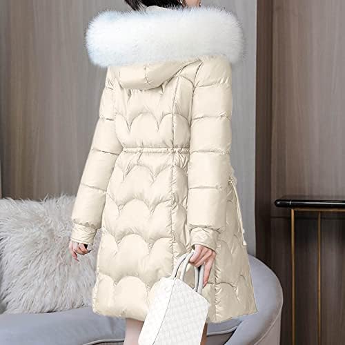 Casacos longos e brilhantes para mulheres Faux Fur Hooded Puffer Jacket Slim Cetter Colded Down Jackets Cold Woar