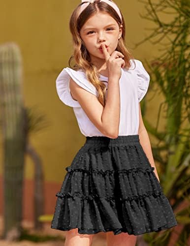 Arshiner Girl's Ruffle Skirt cintura elástica A-line Flowy Fo Cute Swiss Dot Mini Saias curtas de plataforma escalada 5-14T