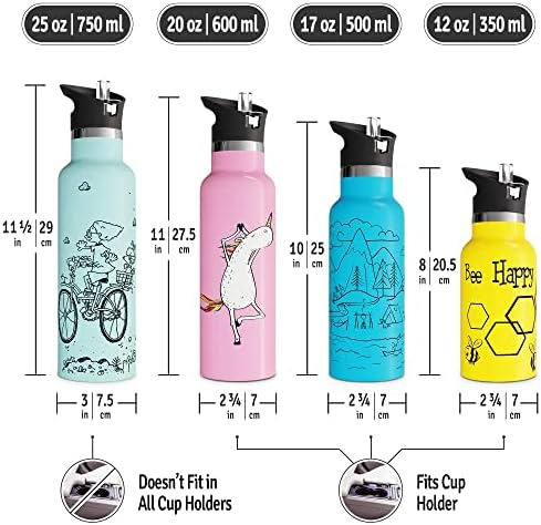 Envolver e evoluir garrafa de água isolada com 3 tampas de crianças reutilizáveis ​​Flask de aço inoxidável de aço de aço de aço