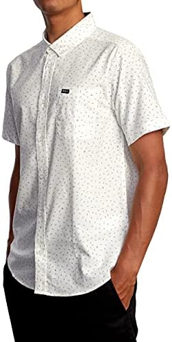 RVCA Men Slim Fit Manga curta Oxford Stretch Button Up Shirt