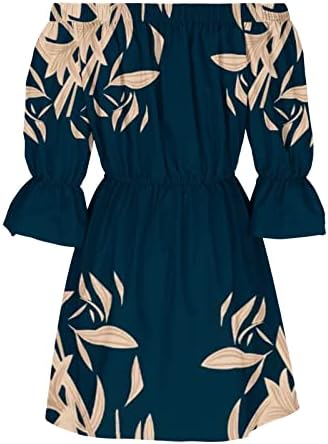 Fragarn Ladies Casual Sexy One ombro Mid Solted Impred Ruffle Sleeve A-Line Dress