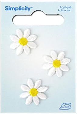 Wrights amarelo e branco Daisy Flower Applique Roupas Ferro em remendos, 3pc, 5/8 ''