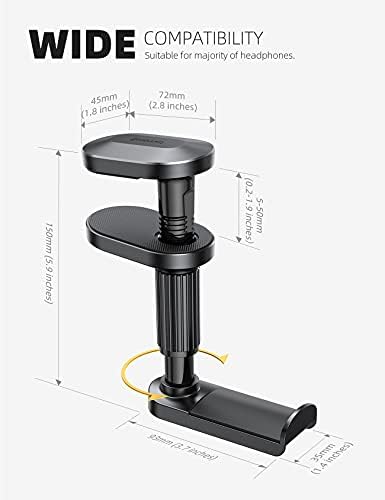 Stand de fone de ouvido Lamicall, cabide do fone de ouvido - [2022 Upgarded] 360 ° Rotulando fones de ouvido Grampo de montagem