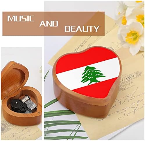 Bandeira libanesa Caixas de música arborizada Presente de caixa musical de coração gravado vintage para o aniversário