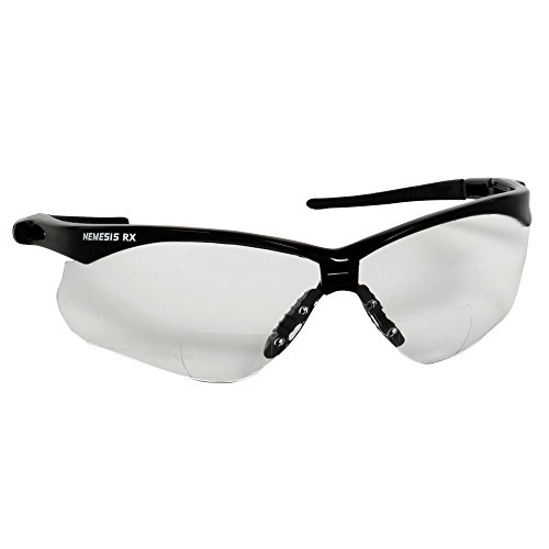 Kleenguard V60 Nemesis Visão Correção de óculos de segurança 28627 Leitores claros com +2,5 diopters Black Frame, 6 pares/case