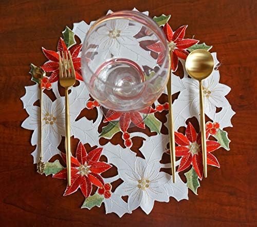 4 PCS Holiday Christmas Placemat 14 Conjunto de 4 tampas de mesa de flores de Natal floral bordadas para jantar em casa Decoração