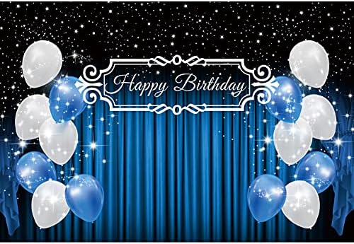 LaeAcco 10x8ft Festa de aniversário preto brilhante Caso -pano de fundo azul