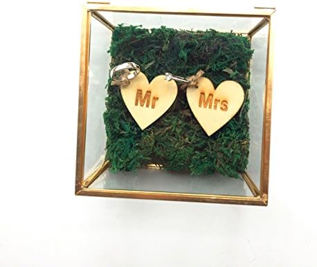 Mylifemylove Caixa de anel de casamento rústico Mr e Mrs Glass Box Caixa de jóias personalizadas, caixa de anel geométrico