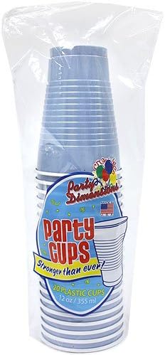 Dimensões da festa Cups de festa de plástico-12oz | Azul claro | Pacote de 20 xícaras, 20 contagem