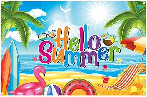 Yeirfyy Hello Hello Summer Bandid Banner 73 x 43 polegadas Large de verão Piscina havaiana Praia Banco de fundo Banner de