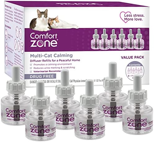 Zona de conforto Recarias de difusor de calma multi -gato: 6 pacote; Feromônios para reduzir o estresse, pulverizando