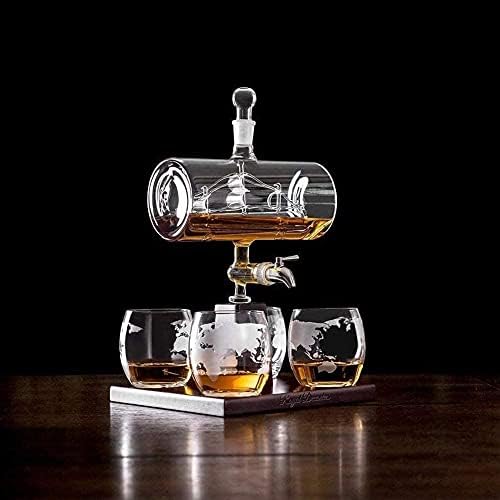 Whisky Decanter Wine Decanter Whisky Decanter Set com 4 copos e suporte de madeira de carvalho, dispensador de licor