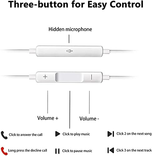 Fones de ouvido com controle de microfone e volume para iPhone - fones de ouvido com fio para músicas e telefonemas - compatíveis