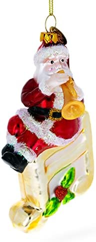 Papai Noel na Music Note Glass Christmas Ornament