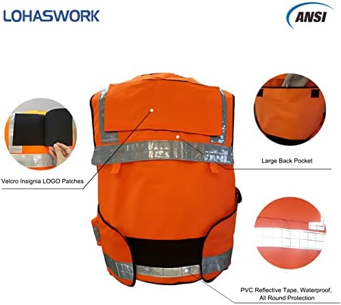 Colete de colete de colete de segurança de lohaswork emt e Ems colete de segurança com bolsos bolsos de ferramentas, listras reflexivas, colete de trabalho pesado com tiras ajustáveis, tamanho, tamanho, laranja