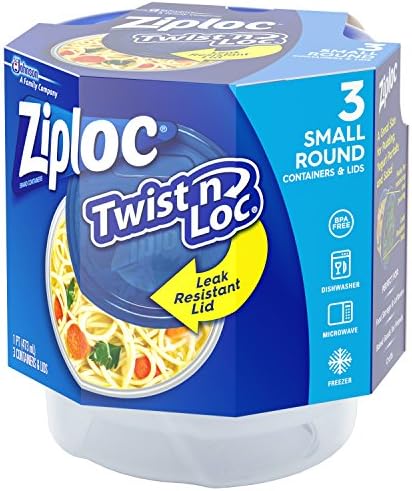 Ziploc Twist n Loc Storage Refeições de refeições Recipientes reutilizáveis ​​para organização da cozinha, lava -louças Segura, Small Round, 3 contagem
