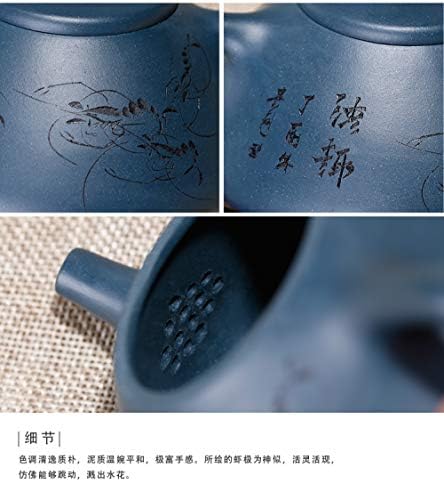 Ldygteaservice chinês yixing zisha bule, camarão azul de 240 ml, escultura, handmade vintage retro exclusivo Oriental Oriental Antique Projeto Antique Minante Rau Proxo Clay Cerâmica Pote de Tea