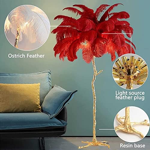 Adapey Feather Floor Lamp moderno LED lâmpada em pé, lâmpada de piso de avestruz natural, lâmpadas de escritório em casa, lâmpadas de piso para sala de estar, quarto, estudo