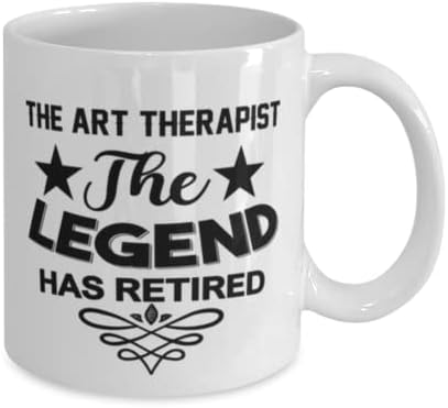 Art terapeuta caneca, a lenda se aposentou, idéias de presentes exclusivas de novidade para o terapeuta de arte, copo de chá de caneca de café branco