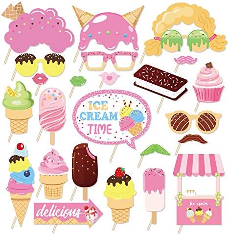 25 Bolo de sorvete de verão Picoling Party tem tema de aniversário Props Ice Cream Store Selfie adereços, suprimentos para festas de aniversário de verão, decorações de pano de fundo fotográficas, adereços para a festa fotográfica infantil