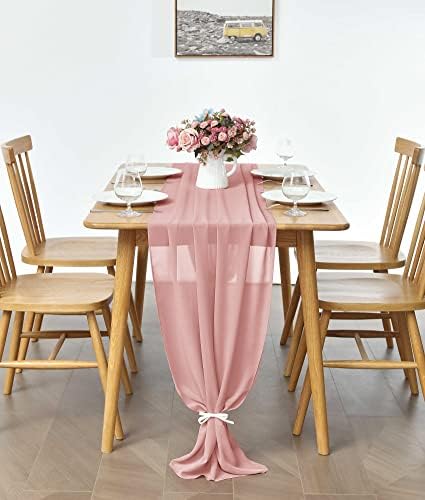 2 pacote de pacote de 10 pés empoeirado rosa chiffon tabela corredor de 29x120 polegadas para decoração romântica de casamento de noiva e chá de bebê aniversário decoração de festa rústica
