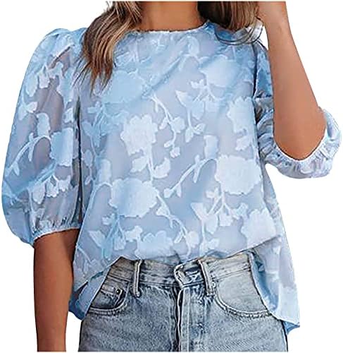 Top de manga de cotovelo curta para o garoto feminino de garçonete de chiffon floral lounge de corte de blusas básicas