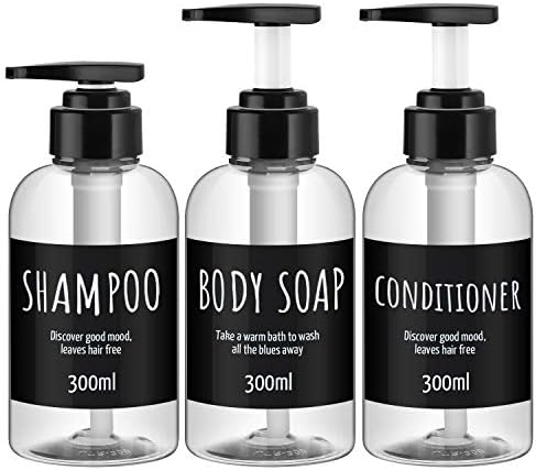 Garrafa de shampoo de 6pcs segbeauty, 16,9 onças 10,1 oz de sabão reabastecido em vazão com bomba e etiquetas, 500 ml de 300 ml