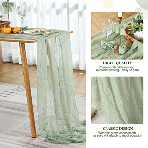 Remagl Table Runner Cheesecloth e Fringe Chiffon Silk Ribbon Boho Galze Conjunto de 35 x 157 polegadas Decoração natural