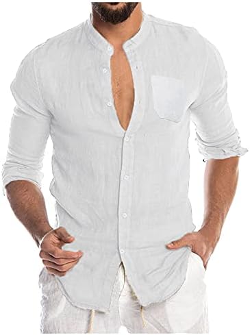 Xxbr algodão linho camisas casuais para homens, 2021 Fall Men's Button-Down Sleeve Tops camisetas de verão com bolsos dianteiros