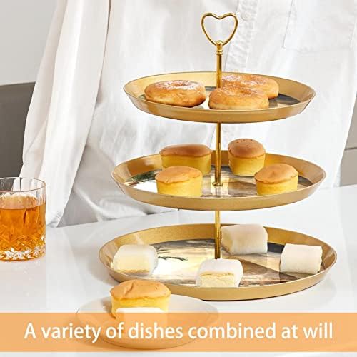 Conjunto de exibição de mesa de sobremesa, suporte de cupcakes de ouro, estandes de sobremesa, bandeja de porção de 3 camadas, suporte de bolo de xícara, suporte de bolo de casamento para mesa de sobremesa, paisagem egípcia no sol