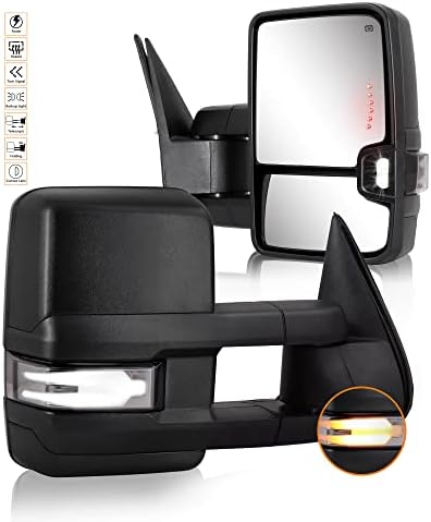 Espelhos de reboque do siziom switchback para 2003-2007 Chevy Silverado Side Mirror, GMC Sierra com potência Aquecimento Signal de Arqueiro Backup Manual de Luz de Luz de Luz e Par de Dobra