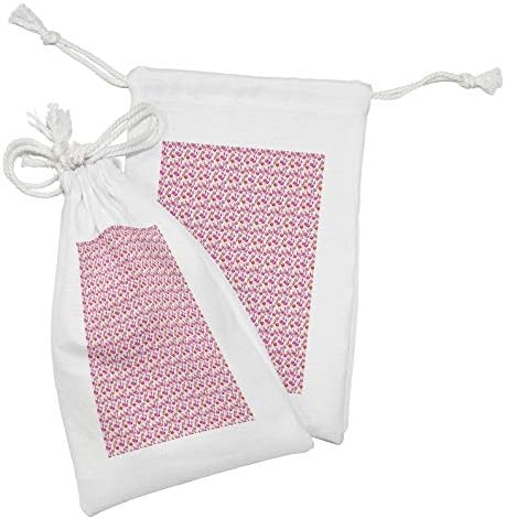 Conjunto de bolsas de tecido flamingo de Ambesonne de 2, impressão repetitiva de animais exóticos de pernas longas em