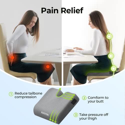 Auvon Premium Memory Foam Seat Cushion para ciática, cano de cauda, ​​alívio da dor nas costas, almofada de cadeira de escritório