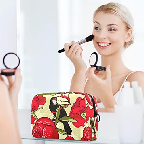 Saco de maquiagem pequena, organizador cosmético da bolsa com zíper para mulheres e meninas, vintage de papagaio de flor