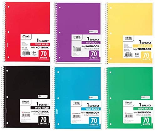 Notebooks espirais governados por mead, pacote a granel de 12 cores - cadernos espirais de 1 sujeito largura governados