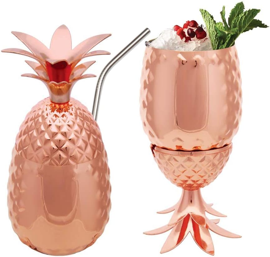 Vastigo 14 oz de abacaxi cobre banhado aço inoxidável bar de cocktail cuple de caneca de copo de pé | Cozinha de Ware de bar | Copo de festa de bebida