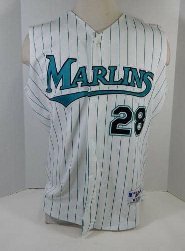 2001 Florida Marlins Rich Dubee 28 Game usou White Jersey Vest 911 Flag Patch 3 - Jerseys de jogo MLB usado