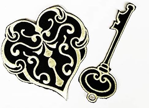 Definir 2 chave de porta -chave Coração Coração de desenho animado Black Ferro em patch tam camiseta Patch Costura 3x3 em 1.2/8x3.3/8