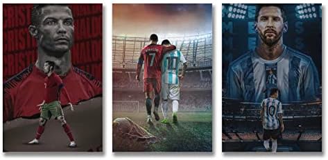 Estrelas de futebol de arte de Mofanmi Cristiano Ronaldo e Lionel Messi Canvas Poster Arte Decoração de parede 16in × 24in