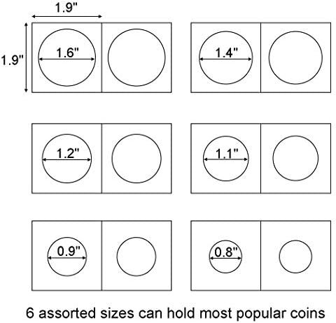 Frimoony 300 Titulares de moedas de papelão em 6 tamanhos variados, com 6 folhas de bolsas de moeda, para coleção de moedas