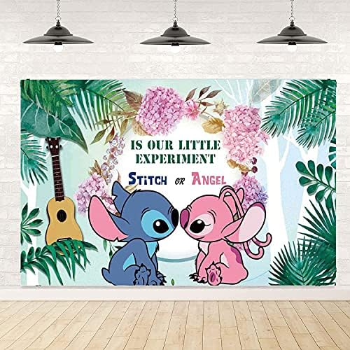 Stitch e Angel Gênero Revelar Party Background Jungle Folhas Tema Antecedentes de 5 x 3 pés chá de bebê Tropical Havaí