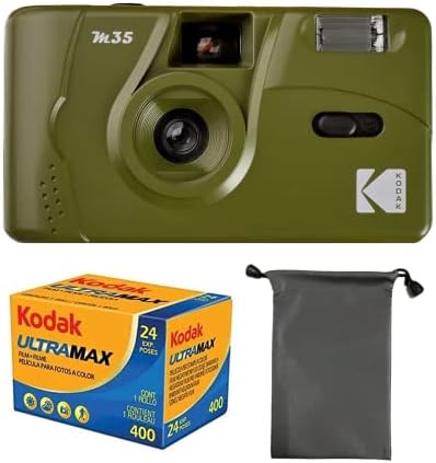 Kodak M35 Câmera de filme reutilizável de 35 mm, foco grátis, construa em flash poderoso, pacote com filme e bolsa de câmera