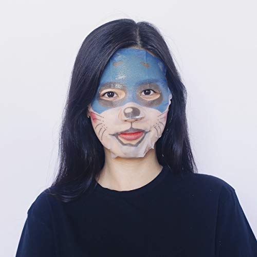 Máscara de masca Pretty Animalz Racoon Facial Sheet Máscara-Tratamento de cuidados com a pele da beleza coreana-Anti-inflamatório, acalma a pele seca, hidrata, hidrata-Spa Face Face Mask Sheets Animal Personagens