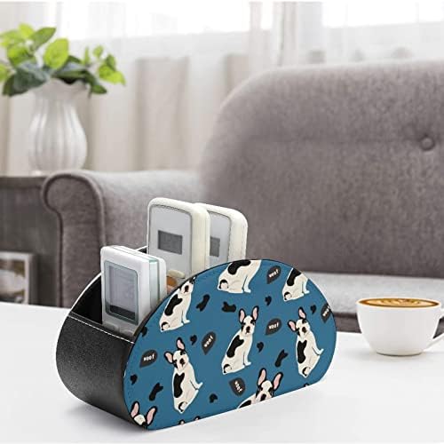 Cute French Bulldog TV Controle Remote Control Organizer Box PU Leather Home Storage Caddy Store com 5 compartimento